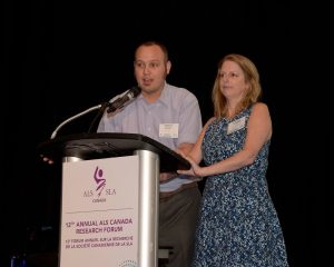 Carol Skinner and husband Travis presenting at Research Forum.